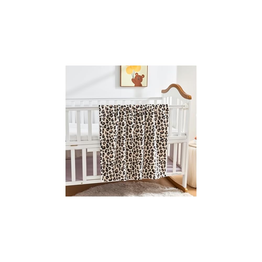 Leopard Print Baby Blanket Fleece Baby Blankets for Boys Girls, Ultra Soft Cozy Fluffy Infant Toddler Newborn Receiving Blankets for Crib Stroller, 30"x40", Cream