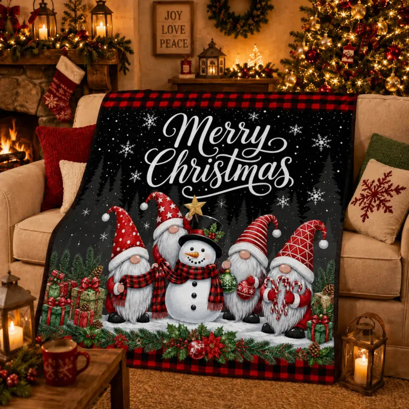 100% Polyester Christmas Gnome Flannel Throw Blanket - 60-inch x 80-inch Large Size, Christmas Print, Cute Snowman & Buffalo Plaid Design, Indoor Bed/Couch/Sofa Use, Winter Holiday Gift for Family, 60-Inch Blankets